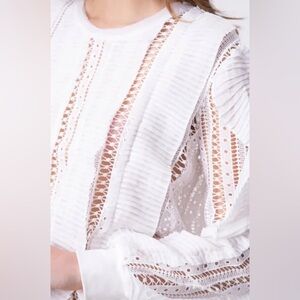 Anthropology Augusta White Womens Ruffle Sleeve Pullover size S